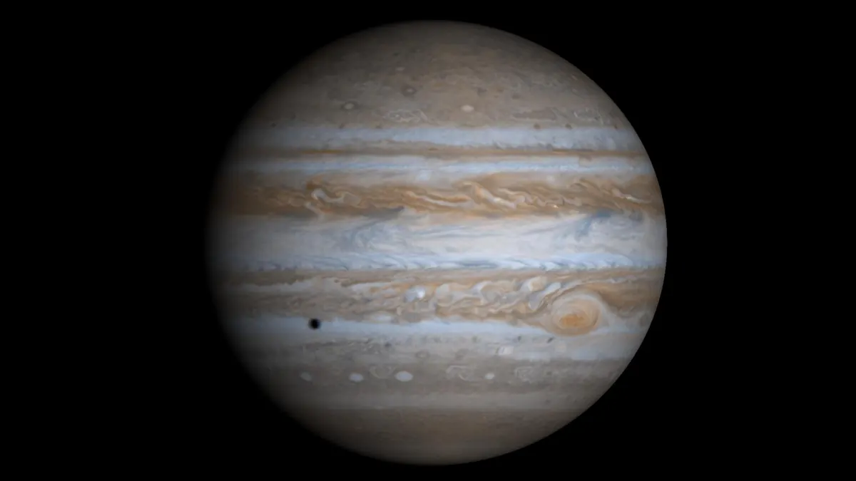 Jupiter in true color with cream and orange bands and the Great Red Spot
