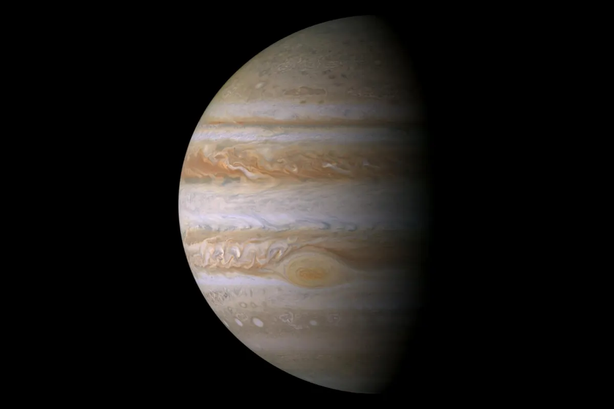 Jupiter in true color with cream, brown and orange cloud bands