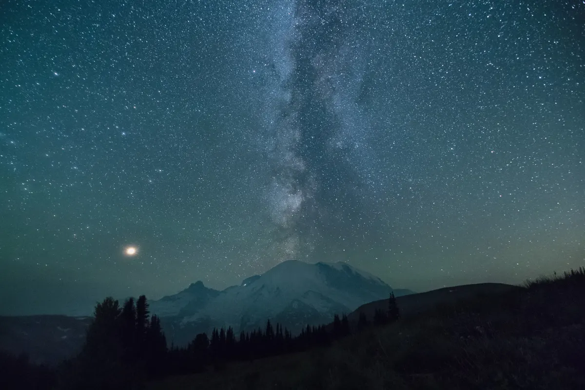 The Milky Way above Mount Rainier National Park